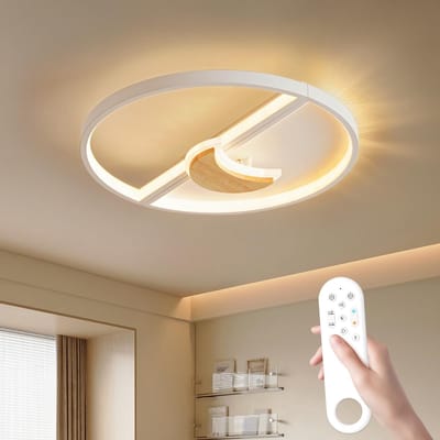 Epochglo LED Plafondlamp Kinderkamer - Maan Design 40cm met echt Hout - 50W 4000LM Extra Helder - Dimbaar (3000K-6000K) - Afstandsbediening, Nachtlampje & Timer - Sfeervolle Slaapkamerlamp voor Jongens & Meisjes