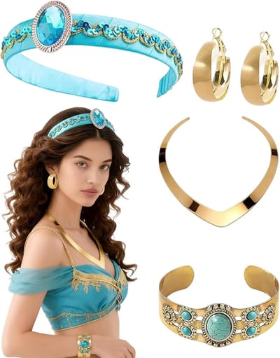 Arabische Prinses Kostuum voor Vrouwen met Kroon, Sieraden en Accessoires voor Carnaval en Feestjes
