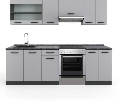Vicco R-Line Keukenblok – 240 cm, WB Antraciet Grijs/antraciet