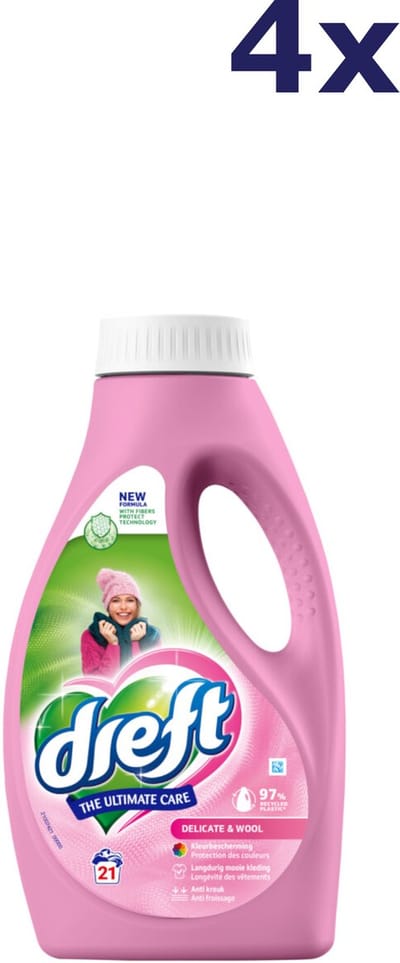 Dreft Vloeibaar Wasmiddel Delicate & Wool 21 Wasbeurten - 4 x 945 ml - Voordeelverpakking