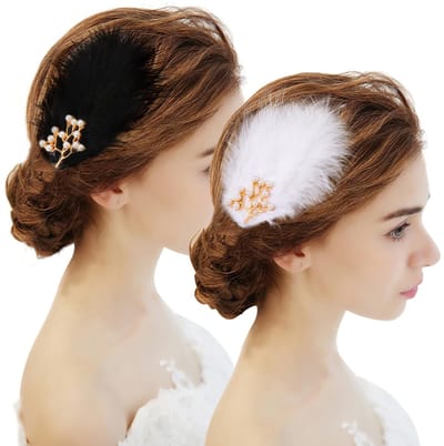 Cosensi - Haarspelden - Feestelijke haaraccessoires - 4-delige set - Wit en zwart - Elegante fascinator - Geschikt voor dames en meisjes - Balletstijl