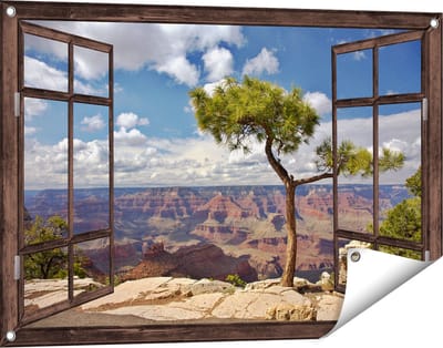 Gards Tuinposter Doorkijk Grand Canyon met Boom - 90x60 cm - Tuindoek - Tuindecoratie - Wanddecoratie buiten - Tuinschilderij