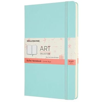 Moleskine notitieboekje bullet art, hard cover, formaat 13 x 21 cm. large, kleur aqua blauw