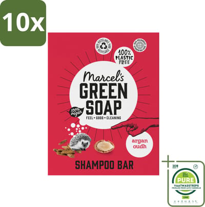 10 x Marcel's Green Soap - Shampoobar - Argan & Oudh - Versterkt & verzorgt - 90 gr - Grootverpakking - Shampoobar - Argan - Oudh - Biologische Shampoo - Plasticvrije Shampoo
