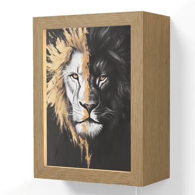 Wandlamp 15x20 cm - Oplaadbaar - Leeuw - Gesplitst - Zwart - Lijn - Wandlampen binnen woonkamer - Slaapkamer lamp met kabel - Decoratieve nachtlamp - Vloerlamp snoer