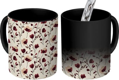 Magische Mok - Foto op Warmte Mokken - Koffiemok - Bloemen - Botanisch - Bordeaux - Magic Mok - Beker - 350 ML - Theemok