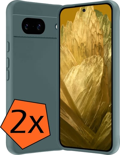 Hoes - 2 Stuks - Geschikt voor Google Pixel 8a - Sterk & Shockproof - Case Siliconen - Back Cover - Telefoon Hoes - Donkergroen