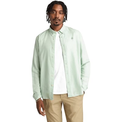 Timberland Cotton/linen Long Sleeve Shirt Cameo Green Taglia: M | Camicie Casual Outlet | Uomo | Verde