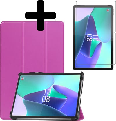 Hoes - Geschikt voor Lenovo Tab P11 Pro - Met Screenprotector - Trifold Bookcase - Hard Cover Case - Met Uitsparing Geschikt voor Lenovo Pen - Hardcover Book - Tablet Hoesje - Paars