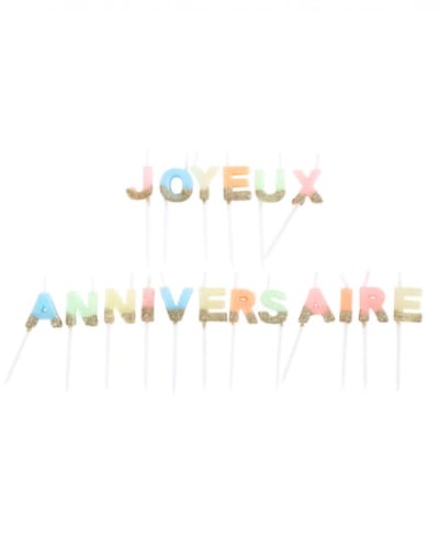 ARTYFETES - Meerkleurige "Happy Birthday" kaarsen met goudglitter 4,3 cm, set van 18