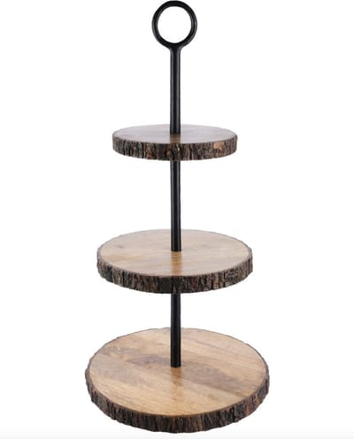 Etagère 3 laags boom look naturel zwart hout metaal 30x30x53cm | A228226 | Dekoratief