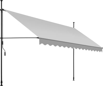tectake® Klemluifel met handslinger - Balkonluifel zonder boren - In hoogte verstelbaar - UV-bestendig - Waterafstotend - Terrasoverkapping - Zonwerend voor terras & balkon - Breedte 400 cm - Lichtgrijs