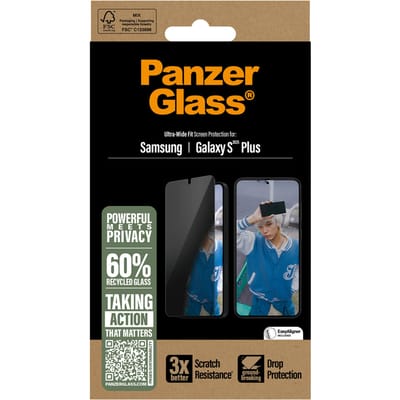 PanzerGlass Screenprotector geschikt voor Samsung Galaxy S25 Plus Glazen | PanzerGlass Ultra-Wide Fit Privacy Screenprotector Privacy - Case Friendly - Zwart