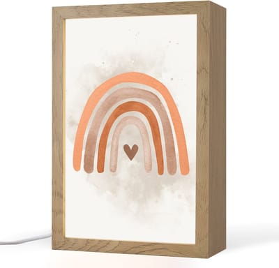 Nachtlampje 20x30 cm - Kinder lampje - Regenboog - Roze - Pastel kleuren - Hartje - Tafellamp kinderkamer - Slaapkamer lamp - Bedlamp kinderen - Kinderlampje stopcontact - Wandlamp babykamer - Nachtlampjes