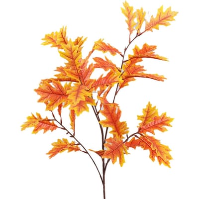Feuilles de Chêne Artificielles Feuilles en Tissu de Soie Tiges en Fer Flexibles Décoratives Faux Feuilles de Chêne Décoration Intérieure orange