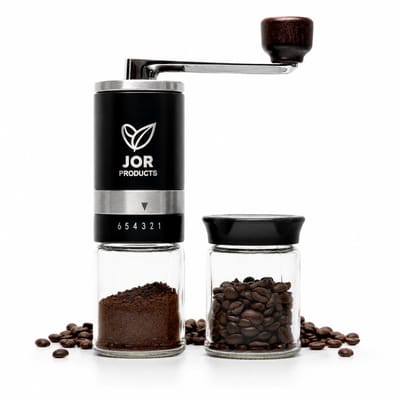 JOR Products® Koffiemolen - Klein - Koffiebonen - Voorraadpot - Espresso - Keramiek - Koffiebonen Maler - Koffiepot - 6 Maalstanden