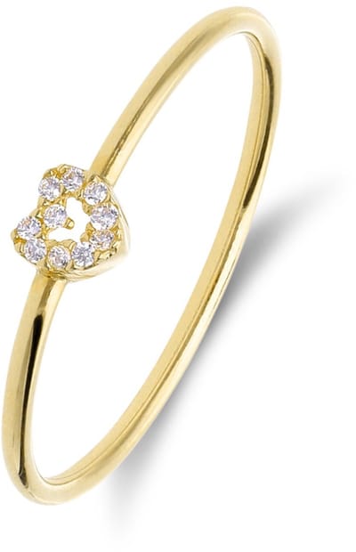 Lucardi Dames 14 karaat geelgouden ring met hart met zirkonia voor dames - Ring - 14 Karaat Goud - Goud - 17.50 / 55 mm