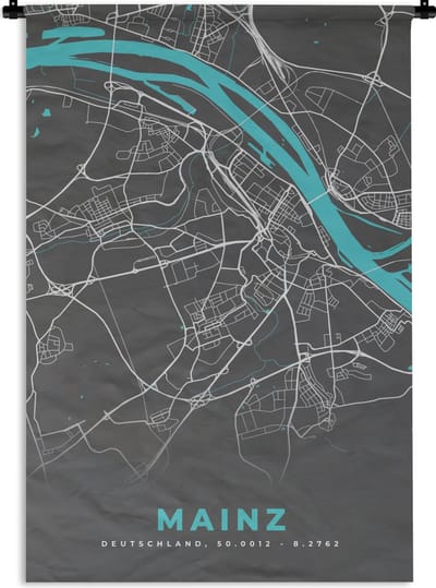 Wandkleed - Wanddoek - Stadskaart – Kaart – Mainz – Blauw – Duitsland – Plattegrond - 120x180 cm - Wandtapijt