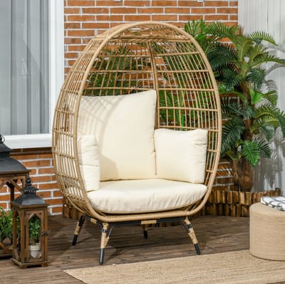 MIVRAY Fauteuil 105 x 90 x 148 cm - Rotan Korfstoel Met Dikke Kussens En Verstelbare Voeten - Voor Balkon En Terras - Metaal Khaki