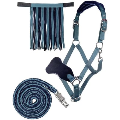 Halsband voor paard met haak en vliegenfranje HKM