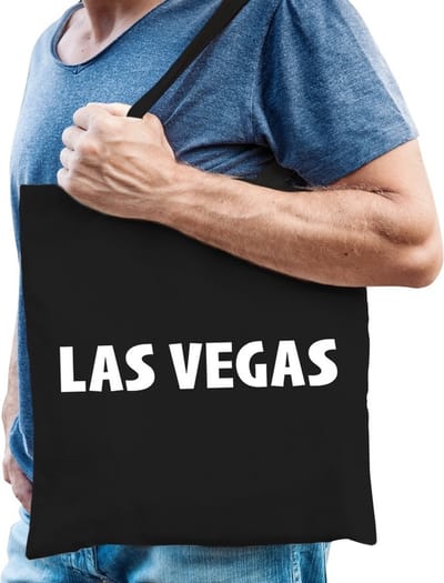 Katoenen USA/wereldstad tasje Las Vegas zwart - 10 liter - steden cadeautas