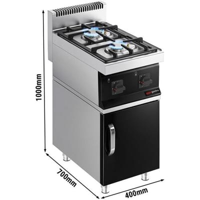 GGM Gastro Gasherd - 10 kW - 2 Brenner - inkl. Unterbau mit 1 Tür Zilver / Zwart