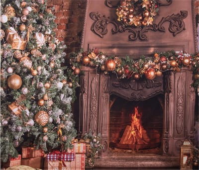 Clayre & Eef Kerst Achtergronddoek 180x210 cm Bruin Textiel Kerstboom