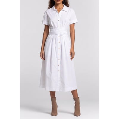GUESS Adele V Neck Ss Midi True White A000 Taglia: 36 | Abiti in T-Shirt Outlet | Donna | Bianco