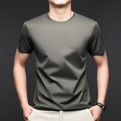 Zomer Nieuwe Moerbei Zijde Heren Mid-sleeve T-shirt Katoen Ronde Hals Half-sleeve Anti-ijs Zijde Jonge Heren T-shirt Poloshirt voor Heren M gray