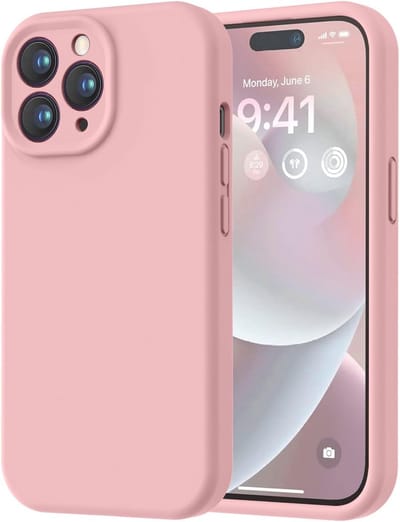Speciaal ontworpen voor de iPhone 14 Pro: een hoesje van hoogwaardig siliconen met een zachte, krasbestendige microvezelvoering. Schokbestendig beschermhoesje voor mannen, vrouwen en meisjes (6,1 inch), roze zandkleur.