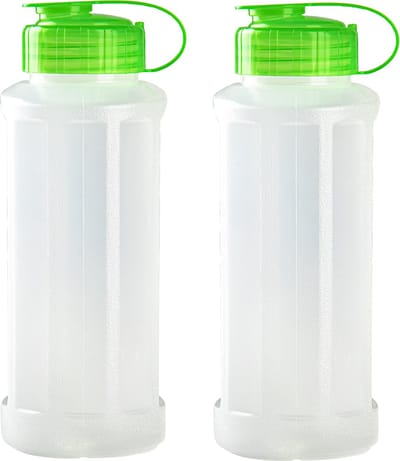 Plasticforte waterfles - 2x stuks - 1100 ml - transparant met dop groen - drinkfles - sport - fitness - bidon