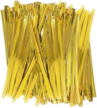 Fako Bijoux - 100 Sluitstrips Goudkleurig - Cadeauverpakking - Twistdraad - Twist Ties - Bindstrips - 10 cm - Metallic - Goud - 100 Stuks