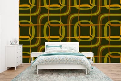 Behang - Fotobehang Jaren 70 - Retro - Groen - Breedte 400 cm x hoogte 240 cm
