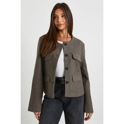 boohoo Dames Premium op maat gemaakte visgraatjas met pocketdetails | Grijs | Maat: 36