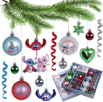 Disney Stitch Angel SET kerstballen, ONBREEKBARE kerstballen voor in de kerstboom, plastic versieringen, SET 25 stuks