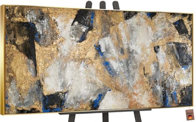 Canvas schilderij groot handgeschilderd gouden contrast abstract krachtig – YS-Art Gallery – Luxe wanddecoratie voor woonkamer – Modern schilderij voor slaapkamer en kantoor
