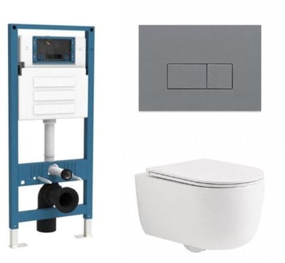 QeramiQ Dely Swirl Toiletset - inbouwreservoir Qeramiq Flush - slim zitting - kunststof licht grijze bedieningsplaat - rechthoekige knoppen - mat wit
