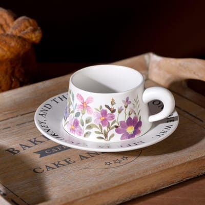 Medium Oude Bloemkop Schotel Koffiekop Schotel Franse Retro Stijl Bloem Niche Narcis Kop Schotel High End Vlinderorchidee 300-350 white