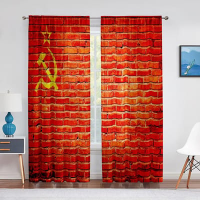 Rideaux en voile transparent à imprimé mural en briques de couleurs vives pour la cuisine, le salon, la chambre à coucher, décoration de fenêtre en tulle moderne 1 PCS W100XH250cm&Grommet Top