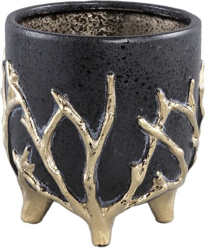 PTMD Quin Bloempot - 15 x 15 x 16 cm - Keramiek - Zwart