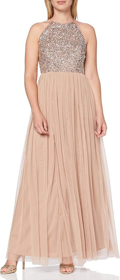 Glinsterende Halter Neck Maxi Dress voor Dames - Perfect voor Bruidsmeisjes en Avondkleding