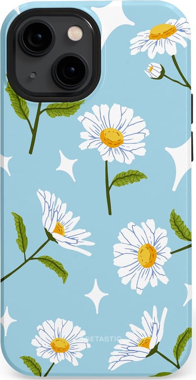 Casetastic hoesje geschikt voor Apple iPhone 13 mini - MagSafe - Dubbellaagse bescherming - Margrietjes in de Wind - Fashion Case - Lichtblauw Wit Groen