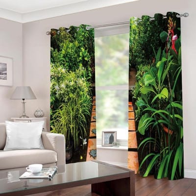 3D Print Achtertuin Familie Tuin Natuurlijk Landschap 2 Stuks Dunne Verduisterende Polyester Gordijn voor Woonkamer Slaapkamer Decor Haken 100W160H(CM)40x63in&Grommet Top