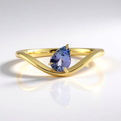 Cavill - Gouden Ring met Onverhitte Tanzaniet 0,52 ct - 9K Geelgoud - Peervormig Briljant geslepen - Elegante Damesring Blauw