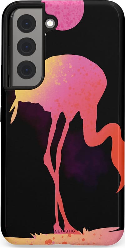 Casetastic Hoesje Geschikt voor Samsung S22 - Stijlvolle Beschermende Duo-layer Case - Silhouet Flamingo
