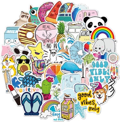 Winkrs | Vrolijke Stickermix | 50 stickers met dieren, fruit, quotes, etc.