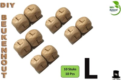 Bob Online ™ - Setje van 10 Stuks - ‘L’ Vierkant Beukenhout Kralen 12mm met ca. 3.5mm Gaatje – Houten Letter Kubus Kralen – DIY Houten Alfabet Kralen Laser Gegraveerd – 12mm Beech Wood ‘L’ Lazer Engraved Letter Beads – Doe-het-zelf Alfabet Kralen