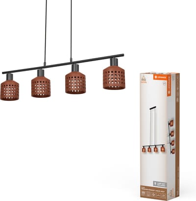 LEDVANCE Decor Clay Windows Hanglamp van klei en metaal, met venstervormige lampenkappen in bruin, 4-lichts, E27-fitting, voor moderne verlichting, zonder lichtbron