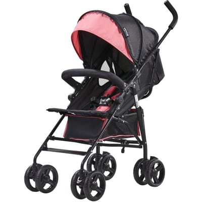 Poussette Légère Compacte Pliage Facile Dossier Réglable Noir/Rose