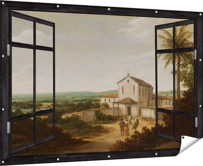 Gards Tuinposter Doorkijk Kerkelijk Gebouw in Brazilië - Frans Jansz. Post - 180x120 cm - Tuindoek - Tuindecoratie - Wanddecoratie buiten - Tuinschilderij